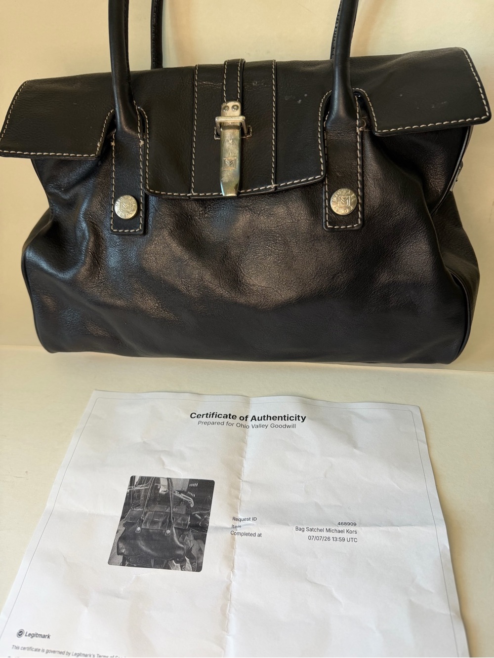 Michael Kors Black Leather Shoulder Bag Satchel w/ COA — Authenticated